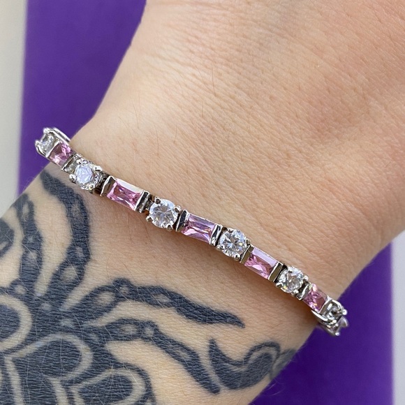 💛 Sterling Silver White & Pink CZ Tennis Bracelet - Picture 2 of 8